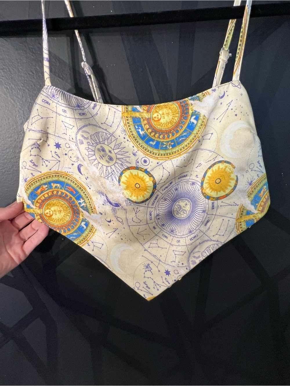 Forever 21 Cream Crop Cami with Yellow & Blue Celestial Print